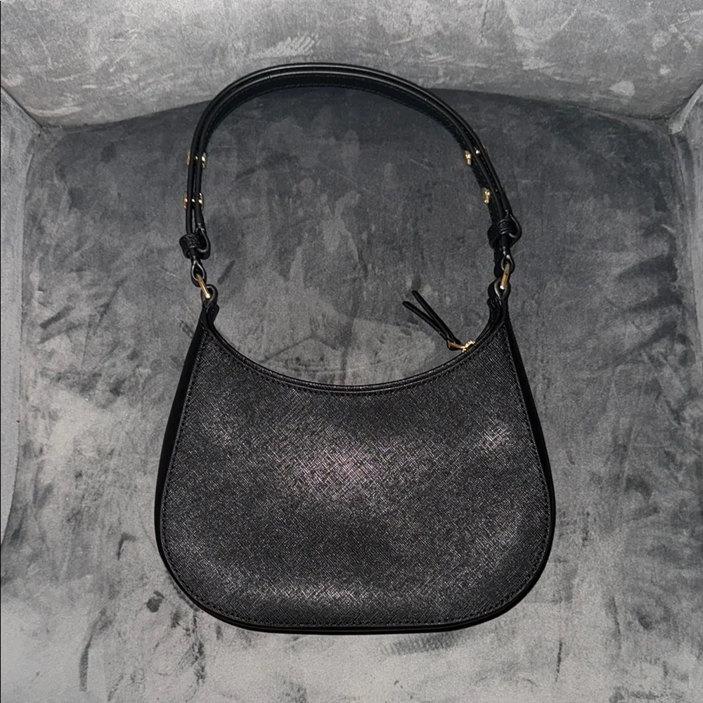 Tory Burch Black Saffiano Leather Shoulder Bag with Gold Logo